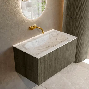 Mondiaz Kurve-dlux 80cm badmeubel shadow met 1 lade en wastafel big small midden zonder kraangat glace