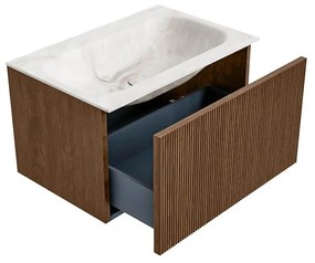 Mondiaz Kurve-dlux 70cm badmeubel walnut met 1 lade en wastafel big small midden zonder kraangat frappe