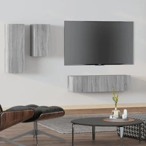 vidaXL 4-delige Tv-meubelset bewerkt hout grijs sonoma eikenkleurig