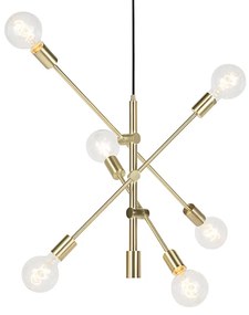 Eettafel / Eetkamer Art Deco hanglamp mat messing 6-lichts - Sydney Design, Retro E27 Binnenverlichting Lamp
