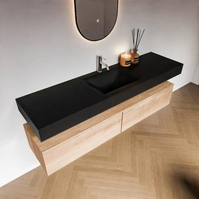 Zaro Alan badmeubel 170cm washed oak 2 lades met vrijhangende wastafel cloud midden 1 kraangat urban