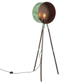 Vintage vloerlamp op bamboo driepoot groen met koper - Barrel Retro E27 rond Binnenverlichting Lamp