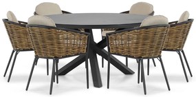 Tuinset Ronde Tuintafel 150 cm Aluminium/wicker Grijs 6 personen Lifestyle Garden Furniture Nice/Livorno