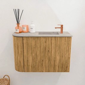 Mondiaz Joya DLux 60cm toiletmeubel ronding links oak met wastafel faye rechts 1 kraangat glace