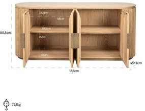 Richmond Interiors Belfort Ovaal Dressoir Eiken Met Ribbels - 185x45x80.5cm.