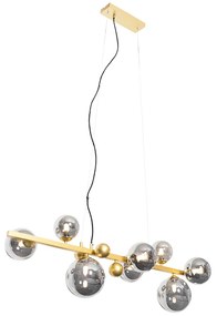 Art deco hanglamp goud met smoke glas 8-lichts - David