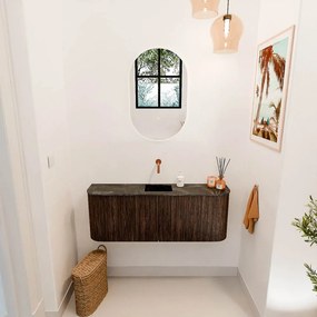 Mondiaz Joya DLux 115cm toiletmeubel ronding links/rechts walnut met wastafel faye midden zonder kraangat lava