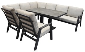 Barolo hoek dining loungeset 6 delig aluminium verstelbare tafel antraciet