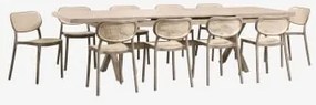 Set Van Een Uitschuifbare Rechthoekige Tafel 240-300x100 Cm In Aluminium Karena En 10 Stapelbare Eetkamerstoelen In Polypropylee Moka Bruin - Sklum