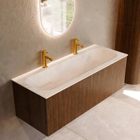 Mondiaz Kurve-dlux 120cm badmeubel dusk met 1 lade en wastafel big large midden 2 kraangaten ostra