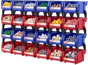 VEVOR kunststof opbergbak (5 inch x 4 inch x 3 inch), hangende stapelbare opbergbak, blauw/rood, verpakking van 24, stevige stapelbare containers voor kast-, keuken-, kantoor- of voorraadkastorganisatie