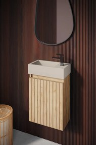 Fontana Crest toiletmeubel ribbelfront warm eiken 40x22cm met beige fontein rechts