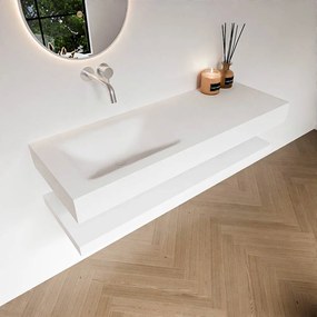 Zaro Alan badmeubel 130cm met planchet talc en vrijhangende wastafel cloud links zonder kraangat talc