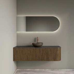 Gliss Design Alluro badmeubel ribbelfront met ronding rechts 140cm castle brown en zwart leisteen toppaneel