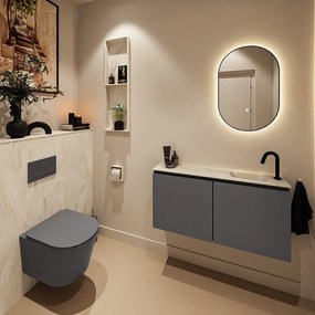 Mondiaz Ture DLux toiletmeubel 100cm dark grey met wastafel ostra rechts met kraangat