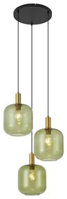 Hotel Chique hanglamp zwart met goud en groen glas 3-lichts - Zuzanna