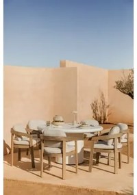 [*] Ronde Tafelset Ø140 Cm In Cement Namara En 6 Tuinstoelen In Acaciahout Uleno Wit - Sklum