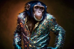Glasschilderij Disco Chimp 80x120cm