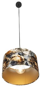 Stoffen Moderne hanglamp zwart met kap bloemen 35 cm - Combi Modern E27 Binnenverlichting Lamp