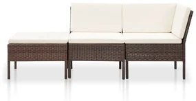 vidaXL 3-delige Loungeset met kussens poly rattan bruin