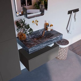 Mondiaz Alan DLux badmeubel 80cm dark grey 1 lade met wastafel lava midden zonder kraangat