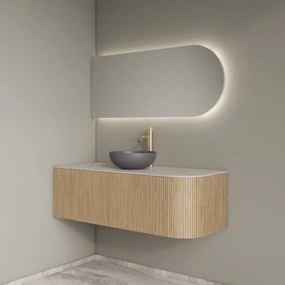 Gliss Design Alluro badmeubel ribbelfront met ronding rechts 120cm mist en wit marmer toppaneel