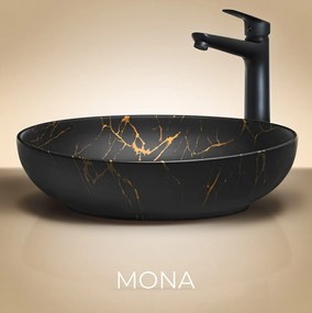 Comad Mona waskom 52x40cm zwart goud marmer