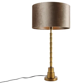 Tafellamp brons met velours kap taupe 35cm - Pisos Art Deco, Klassiek / Antiek E27 rond Binnenverlichting Lamp
