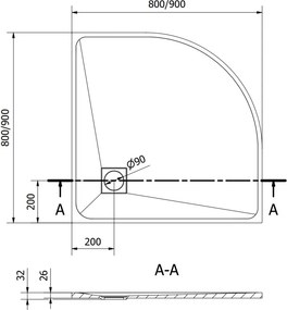 Mexen Bert halfronde douchebak SMC 90 x 90 cm, wit - 4KR109090