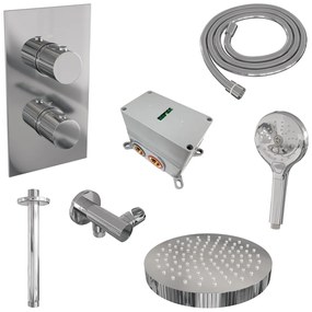 Brauer Stripe inbouw regendouche met 25cm hoofddouche, plafondarm en 3 standen handdouche set 18 chroom
