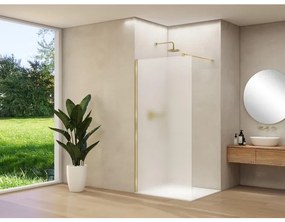 Van Rijn Products ST01 vaste wand - 98x200cm - satijnglas - - dikte 8mm - stabilisatiestang - muurprofiel - Messing Geborsteld ST01500100PRGSSBM