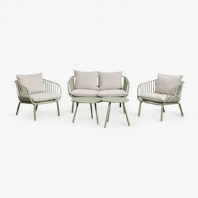 Tuinset Met 2-zitsbank, 2 Fauteuils En 2 Salontafels Van Staal En Polypropyleen Aradina Lichtolijfgroen - Sklum