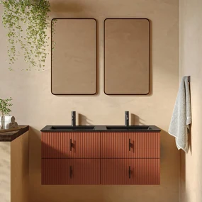 Muebles Marbella badmeubel ribbelfront 120cm terracotta met zwarte wastafel met kraangat