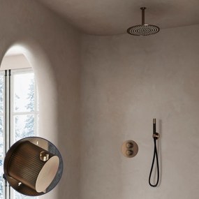 Saniclear Antique Stripes Pro inbouw regendouche rond met 30cm hoofddouche en plafondarm verouderd messing