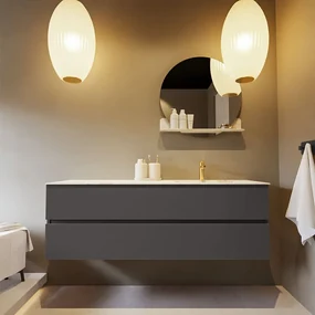 Mondiaz Vica DLux badmeubel 150cm dark grey 2 lades met wastafel frappe rechts 1 kraangat