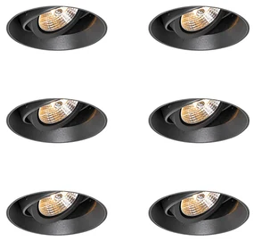 Set van 6 Moderne inbouwspot zwart GU10 AR70 rond trimless - Oneon GU10 Binnenverlichting Lamp