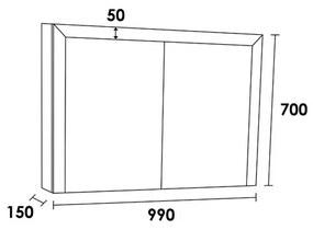 Brauer Rise spiegelkast 100cm met 2 dubbelzijdige spiegeldeuren eiken grijs