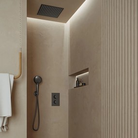 Saniclear Cube inbouw regendouche met inbouw douchekop 30x30cm en 2 standen handdouche verouderd ijzer - gunmetal