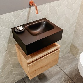 Mondiaz Andor toiletmeubel 40cm eiken met zwarte wastafel rechts zonder kraangat