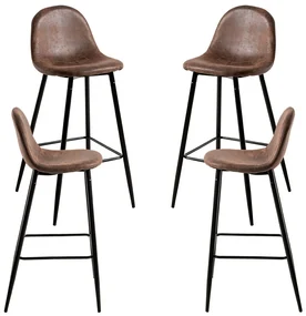 Set 4 Krukjes Zwart Teok Kunstleer Bruin Vintage