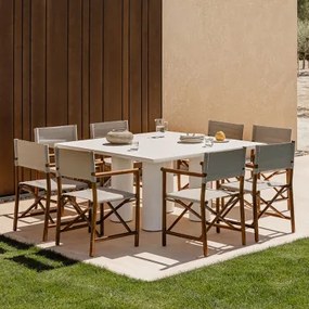 Set Van 150x150 Cm Vierkante Tafel Van Lissaboncement En 8 Olivia Opvouwbare Tuinregisseursstoelen Beige - Semoline - Sklum