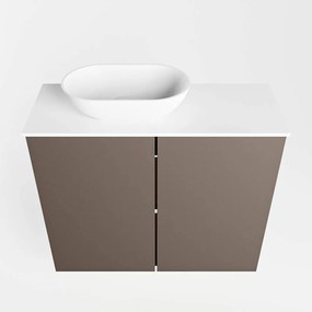 Mondiaz Fowy toiletmeubel 60cm smoke met witte waskom links en kraangat