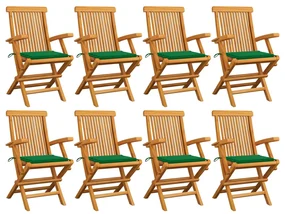 vidaXL Tuinstoelen 8 st met groene kussens massief teakhout