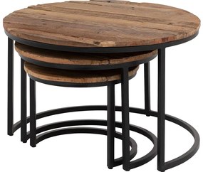 Goossens Eco Salontafel Otik rond, hout teak onbewerkt, urban industrieel, 77 x 47 x 77 cm