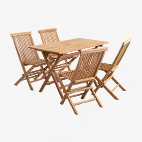 Set Van Rechthoekige Tafel (120x70 Cm) En 4 Opklapbare Tuinstoelen In Pira Teakhout Teakhout - Sklum