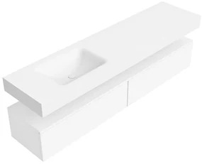 Zaro Alan badmeubel 190cm talc 2 lades met vrijhangende wastafel cloud links 1 kraangat talc