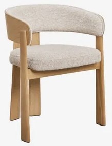 Set Van 4 Eetkamerstoelen Met Armleuningen, Bekleed En Van Eikenhout Olea Eikenhout & Bouclé Crèmebeige - Sklum