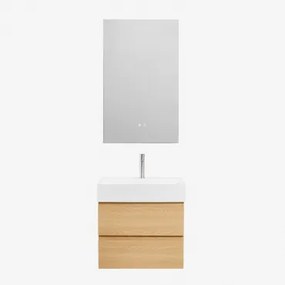 Ona Zwevend Badkamermeubelset Van Hout En Essenfineer Met Geïntegreerde Wastafel Natuurlijk Hout & Rectangular Led And Antifog 55x90 Cm Riben & Ș -