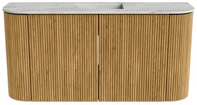 Mondiaz Joya DLux 85cm toiletmeubel ronding links/rechts oak met wastafel faye midden 1 kraangat glace