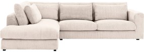 Goossens Bank Ravenia beige, stof, 3-zits, stijlvol landelijk met ligelement links